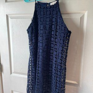 NAVY DRESS HALTER NECKLINE